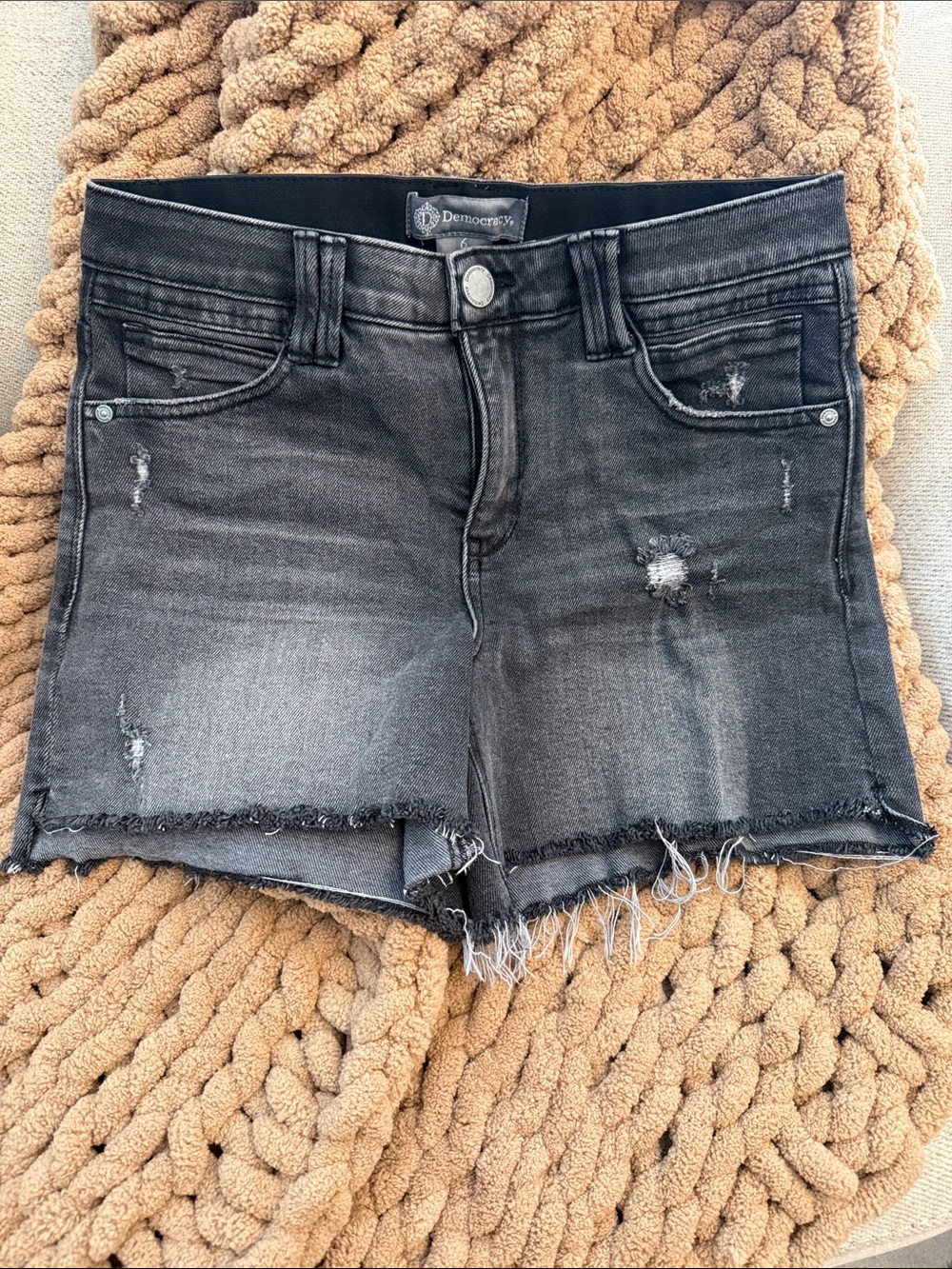 Democracy Women's Washed Black Distressed Denim Shorts